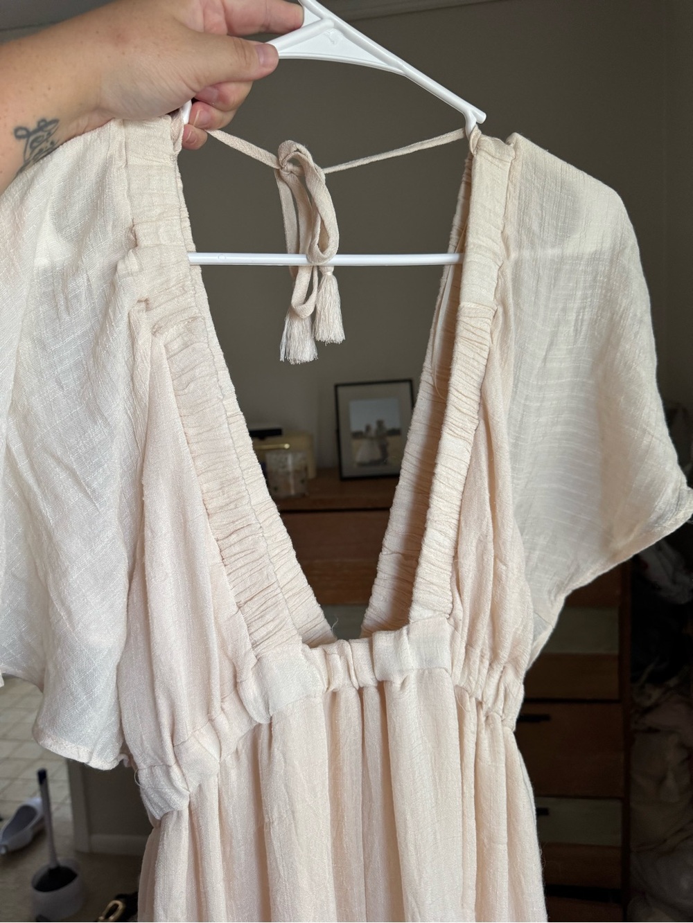 Flying Tomato Cream V-Neck Maxi Dress with Tie Back